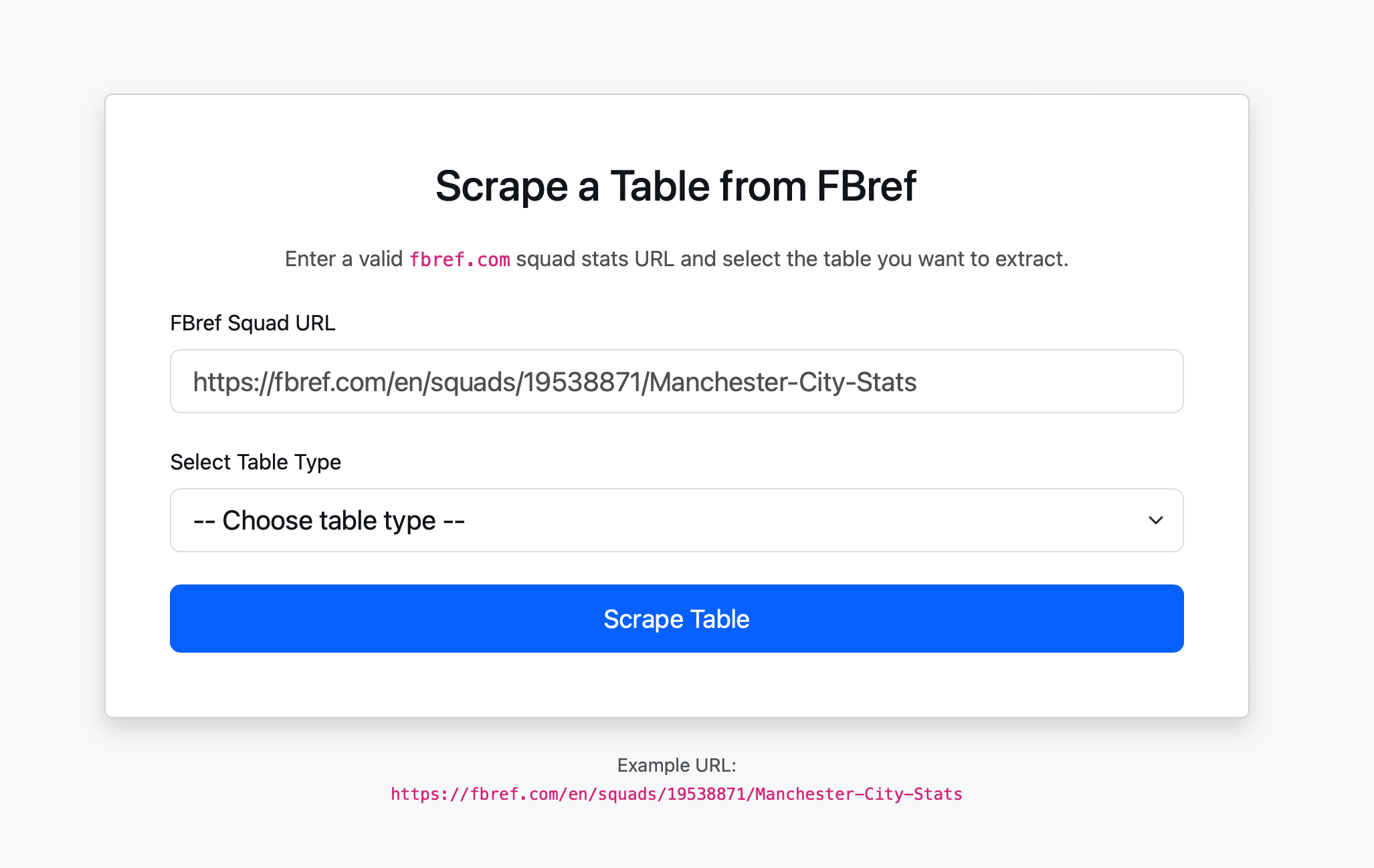 FBref Table Scraper